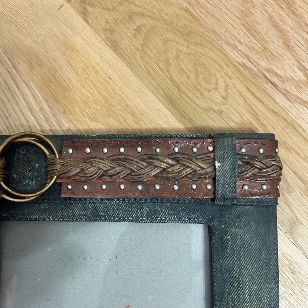 Denim Jean Picture Frame Belted Boho Grunge 4x6 Blue Brown